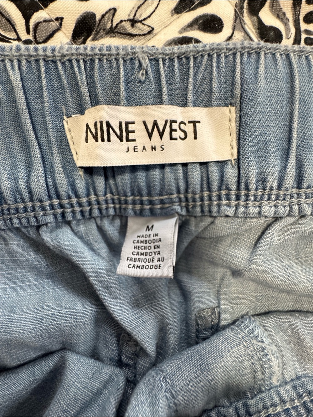 Nine West Light Blue Wide Leg Denim Pants with Cream Drawstring - Picture 5 of 6